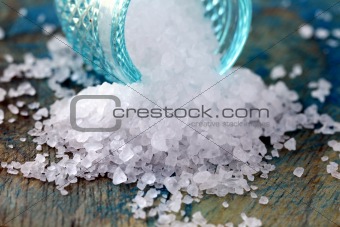 Sea large white salt is a  on a wooden board