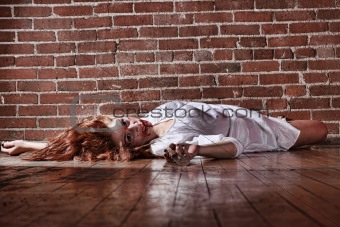 Horror Themed Image With Bleeding Freightened Woman