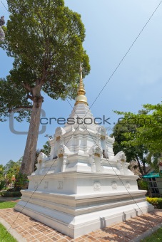 White stupa in Chedi Luang Temple, Chiang Mai, Thailand