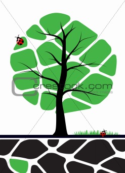 Tree illustration with green leafs. Nature symbol graphic design.