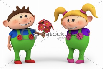 boy offering girl flowers