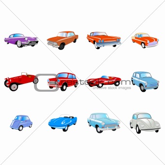 Big set of the different classical cars