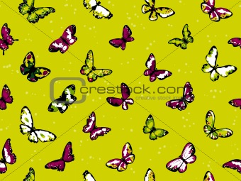 Seamless vector highly detailed background with butterflies in summer colors