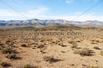 Semi-desert region with mountains and blue sky