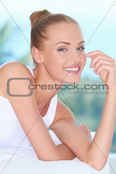 Beautiful high-spirited woman laughing