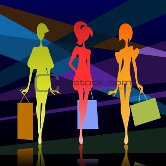 Three girl silhouette with bags