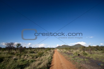 Dirt road leading into the African wilderness