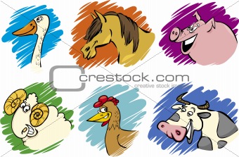Set of cartoon farm animals