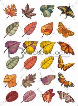 collection of leaves and butterflies