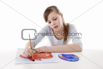 Girl drawing color flower