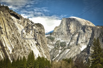Dramatic View of Half Dome at Yosemite on a Spring Day.