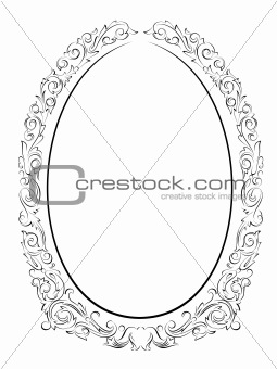 calligraphy penmanship oval baroque frame black isolated