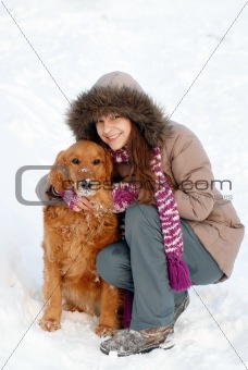 Smiling girl and her dog