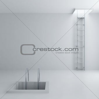 Ladders upwards and downwards in a light room