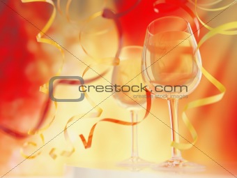 Champagne in glasses on a bright yellow