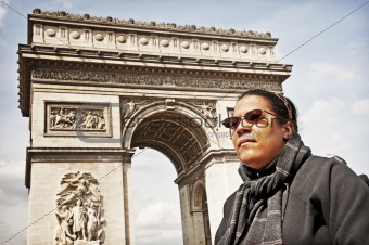 Girl In Wheelchair In Front Of Arc de Triomphe