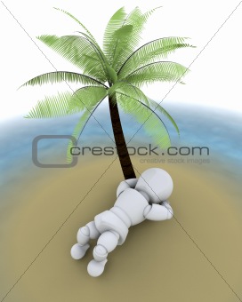 man on island under a palm tree