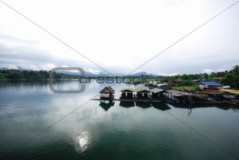 Thai floating house in kanjanaburi 