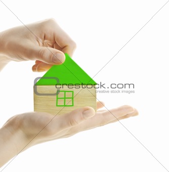 Green wooden block house
