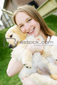 Girl with puppy
