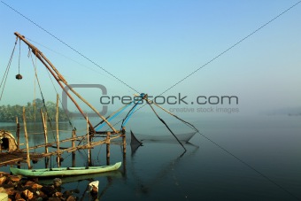 Kerala cochin backwaters with chinese fishing net
