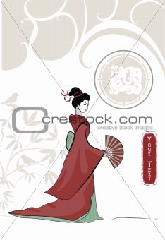 vector background with girl in japanese style