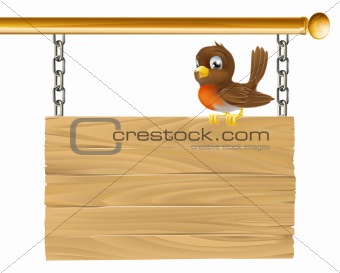 Bird hanging wooden sign