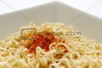 Instant noodles with chili powder on top