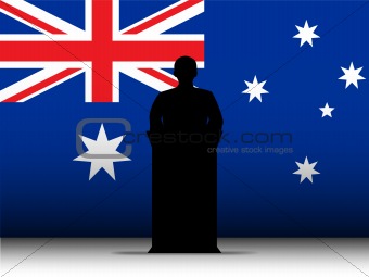 Australia Speech Tribune Silhouette with Flag Background
