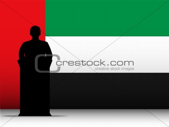 United Arab Emirates Speech Tribune Silhouette with Flag Backgro