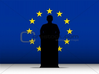 Europe Speech Tribune Silhouette with Flag Background