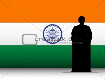 India Speech Tribune Silhouette with Flag Background