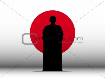 Japan Speech Tribune Silhouette with Flag Background
