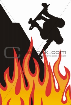 Sillhouette skater on fire