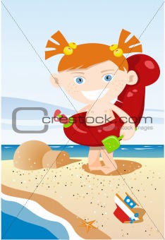 Kid on the beach - vector