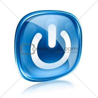 power icon blue glass, isolated on white background.