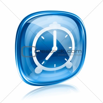 Clock icon blue glass, isolated on white background