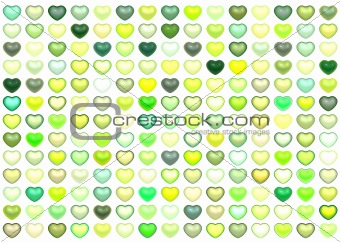 3d collection floating love heart in multiple green on white