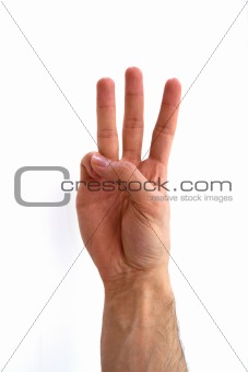Human Hand Sign Number 3 On White