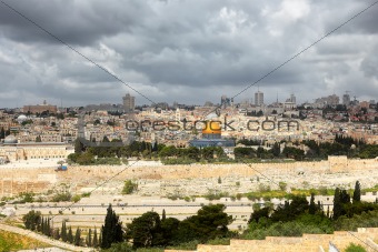 Jerusalem and stormy clouds