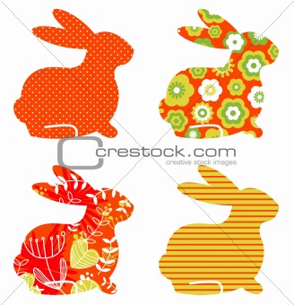 Abstract floral bunnies set isolated on white