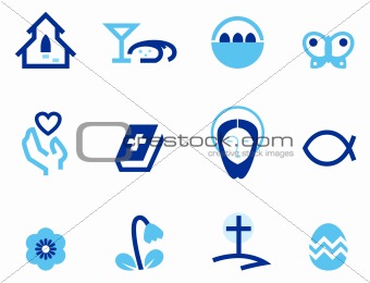 Easter and christianity icon set isolated on white ( blue )