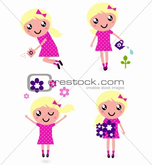 Cute little Child with spring Flowers 