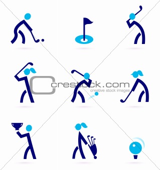 Golf icons and sport elements isolated on white ( blue )