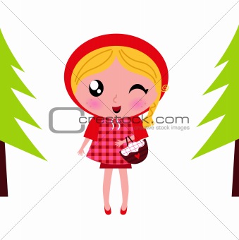 Cute little Red riding hood in a Forest