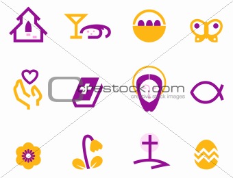 Easter and christianity icon set isolated on white ( purple )