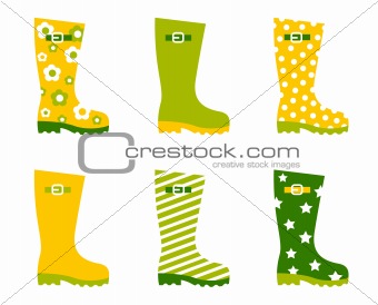 Spring wellington rain boots set isolated on white