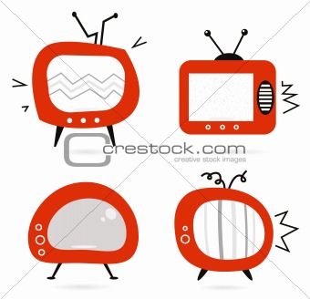 Old retro TV collection isolated on white