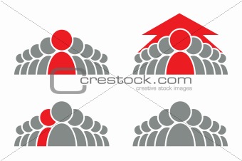 Stylized group of people and arrow. Vector icon.