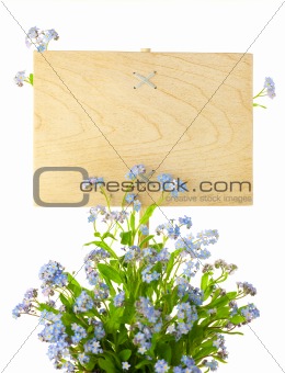 Wood Sign with Flowers / empty board for your text /  isolated o